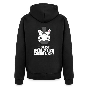 Zebra-Liebhaber Ich mag Zebras einfach sehr - Unisex Premium Bio Zip Hoodie - Schwarz - Hinten - Nico (187cm)
