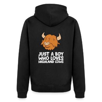 Scottish Highland Cow Juste un garçon qui aime - Veste à capuche bio Premium Unisexe - noir - Dos - Nico (187cm)