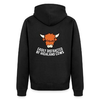 Easily Distracted By Highland Cows - Unisex Premium Organic Zip Hoodie - black - Back - Nico (187cm)