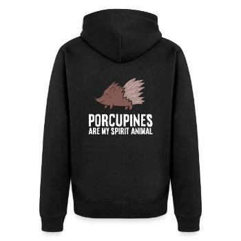 Stachelschweine sind mein Geisttier Liebe - Unisex Premium Bio Zip Hoodie - Schwarz - Hinten - Nico (187cm)