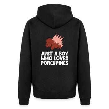 Juste un garçon qui aime les porcs-épics - Veste à capuche bio Premium Unisexe - noir - Dos - Nico (187cm)