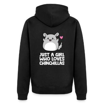 Nur ein Mädchen, das Chinchillas liebt - Unisex Premium Bio Zip Hoodie - Schwarz - Hinten - Nico (187cm)