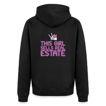 This Girl Sells Real Estate I Makler - Unisex Premium Bio Zip Hoodie - Schwarz - Hinten - Nico (187cm)
