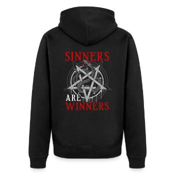 Sinners Are Winners I Satanic Pentagram Snake - Unisex Premium Organic Zip Hoodie - black - Back - Nico (187cm)