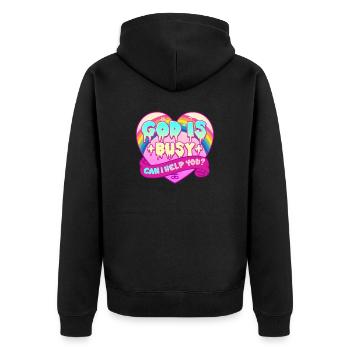God Is Busy Can i Help You I Death Metal Heart - Unisex Premium Organic Zip Hoodie - black - Back - Nico (187cm)