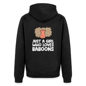 Nur ein Mädchen, das Paviane liebt - Unisex Premium Bio Zip Hoodie - Schwarz - Hinten - Nico (187cm)