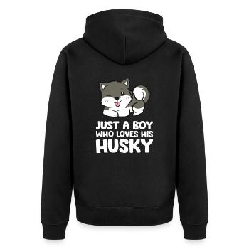 Nur ein Junge, der seinen Husky liebt - Unisex Premium Bio Zip Hoodie - Schwarz - Hinten - Nico (187cm)