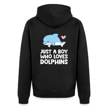 Just a Boy Who Loves Dolphins - Unisex Premium Organic Zip Hoodie - black - Back - Nico (187cm)