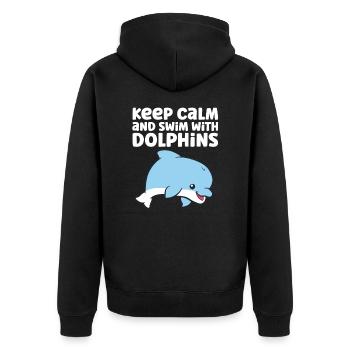 Delphin Ozean Meer Ruhe bewahren und schwimmen - Unisex Premium Bio Zip Hoodie - Schwarz - Hinten - Nico (187cm)