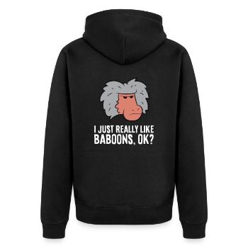 Ich mag Paviane einfach sehr - Unisex Premium Bio Zip Hoodie - Schwarz - Hinten - Nico (187cm)