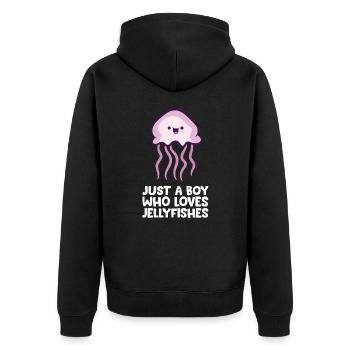 Nur ein Junge, der Quallen liebt - Unisex Premium Bio Zip Hoodie - Schwarz - Hinten - Nico (187cm)