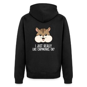 Ich mag Chipmunks einfach sehr - Unisex Premium Bio Zip Hoodie - Schwarz - Hinten - Nico (187cm)