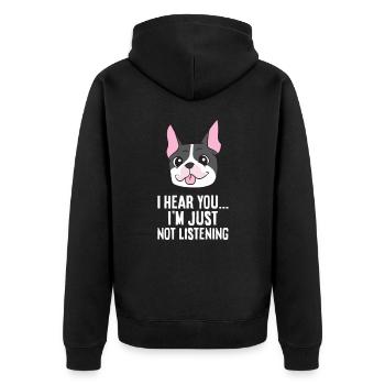 Ich höre dich, ich höre nur nicht zu Lustiger - Unisex Premium Bio Zip Hoodie - Schwarz - Hinten - Nico (187cm)