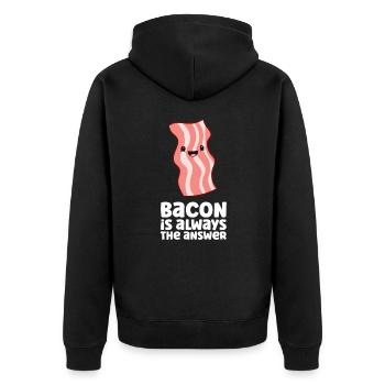 Speck ist immer die Antwort Lustiger Speck - Unisex Premium Bio Zip Hoodie - Schwarz - Hinten - Nico (187cm)