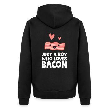 Just a Boy Who Loves Bacon - Unisex Premium Organic Zip Hoodie - black - Back - Nico (187cm)