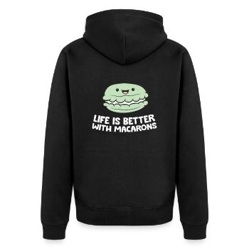 Französisches Macaron-Dessert Das Leben ist - Unisex Premium Bio Zip Hoodie - Schwarz - Hinten - Nico (187cm)