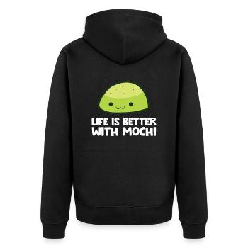 Das Leben ist besser mit Mochi - Unisex Premium Bio Zip Hoodie - Schwarz - Hinten - Nico (187cm)