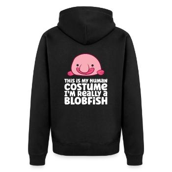 This Is My Human Costume I'm Really A Blobfish - Unisex Premium Bio Zip Hoodie - Schwarz - Hinten - Nico (187cm)