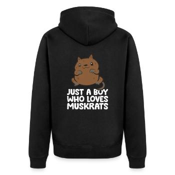 Nur ein Junge, der Bisamratten liebt - Unisex Premium Bio Zip Hoodie - Schwarz - Hinten - Nico (187cm)