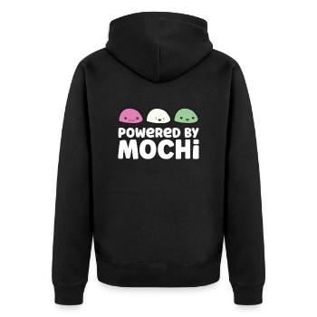 Powered by Mochi Japanisches Essen Kawaii Mochi - Unisex Premium Bio Zip Hoodie - Schwarz - Hinten - Nico (187cm)