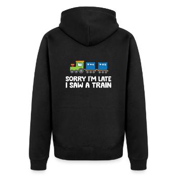 Désolé je suis en retard j’ai vu un train - Veste à capuche bio Premium Unisexe - noir - Dos - Nico (187cm)