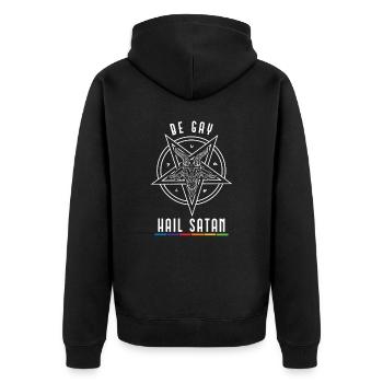 Be Gay Hail Satan LGBT Satanist - Unisex Premium Bio Zip Hoodie - Schwarz - Hinten - Nico (187cm)