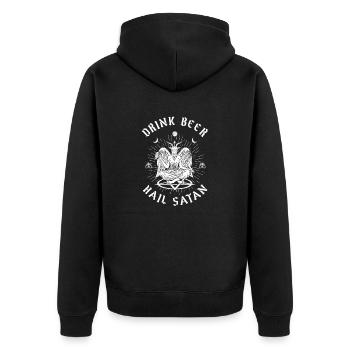 Drink Beer Hail Satan Baphomet Occult - Unisex Premium Bio Zip Hoodie - Schwarz - Hinten - Nico (187cm)