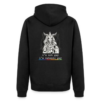 I'm not gay i'm satanic gay I LGBT Pride - Unisex Premium Bio Zip Hoodie - Schwarz - Hinten - Nico (187cm)