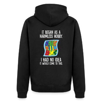 It Began As A Harmless Hobby Sewing Quilting - Unisex Premium Organic Zip Hoodie - black - Back - Nico (187cm)