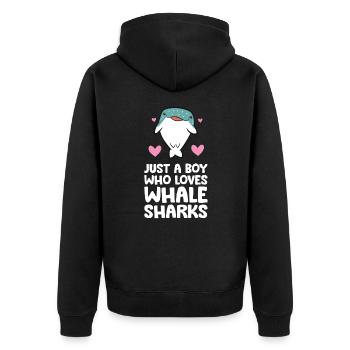 Nur ein Junge, der Walhaie liebt - Unisex Premium Bio Zip Hoodie - Schwarz - Hinten - Nico (187cm)