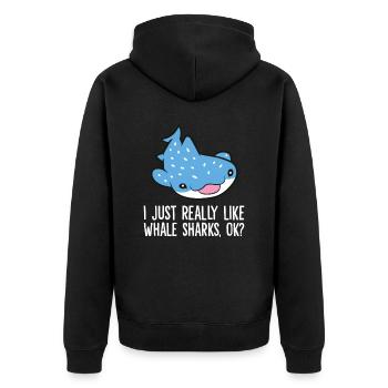 Ich mag Walhaie einfach wirklich, okay? Lustiger - Unisex Premium Bio Zip Hoodie - Schwarz - Hinten - Nico (187cm)