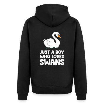 Nur ein Junge, der Schwäne liebt - Unisex Premium Bio Zip Hoodie - Schwarz - Hinten - Nico (187cm)