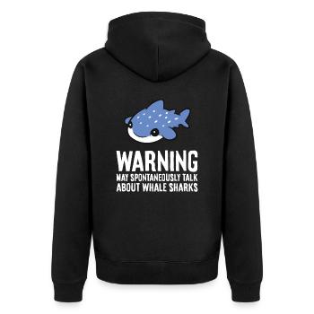 Warnung kann spontan über Walhaie sprechen - Unisex Premium Bio Zip Hoodie - Schwarz - Hinten - Nico (187cm)