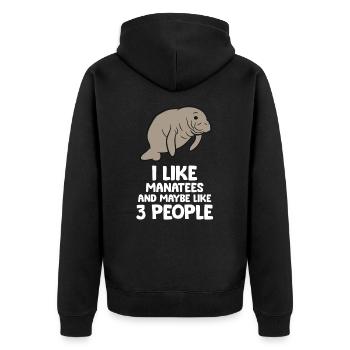 Ich mag Seekühe und vielleicht 3 Menschen Seekühe - Unisex Premium Bio Zip Hoodie - Schwarz - Hinten - Nico (187cm)