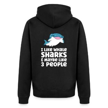Ich mag Walhaie und vielleicht 3 Menschen - Unisex Premium Bio Zip Hoodie - Schwarz - Hinten - Nico (187cm)