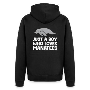 Nur ein Junge, der Seekühe liebt - Unisex Premium Bio Zip Hoodie - Schwarz - Hinten - Nico (187cm)