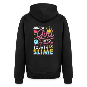 Just A Girl Squash And Slime - Unisex Premium Bio Zip Hoodie - Schwarz - Hinten - Nico (187cm)