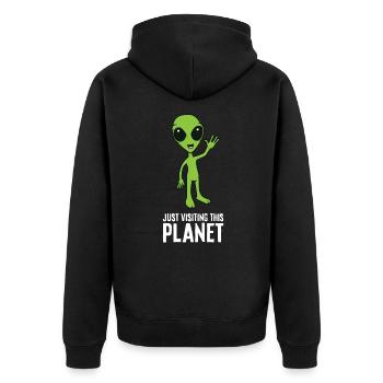 Alien Ufo Just Visiting This Planet - Unisex Premium Organic Zip Hoodie - black - Back - Nico (187cm)