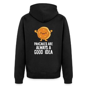 Pfannkuchen sind immer eine gute Idee - Unisex Premium Bio Zip Hoodie - Schwarz - Hinten - Nico (187cm)