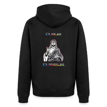 I'm Not Gay I'm Satanic Gay I LGBT - Unisex Premium Bio Zip Hoodie - Schwarz - Hinten - Nico (187cm)