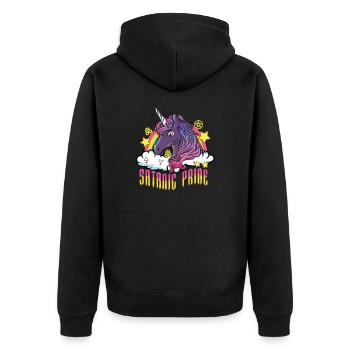 Satanic Pride I Creepy Cute Einhorn - Unisex Premium Bio Zip Hoodie - Schwarz - Hinten - Nico (187cm)