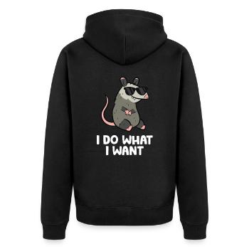 Opossum Ich mache was ich will Niedliches Opossum - Unisex Premium Bio Zip Hoodie - Schwarz - Hinten - Nico (187cm)