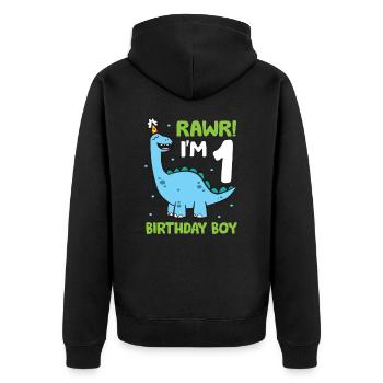 Rawr I'm 1 Geburtstagskind Dinosaurier - Unisex Premium Bio Zip Hoodie - Schwarz - Hinten - Nico (187cm)
