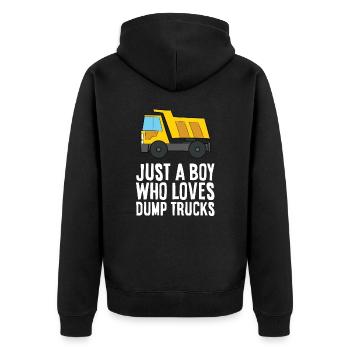 Nur ein Junge, der Muldenkipper liebt - Unisex Premium Bio Zip Hoodie - Schwarz - Hinten - Nico (187cm)