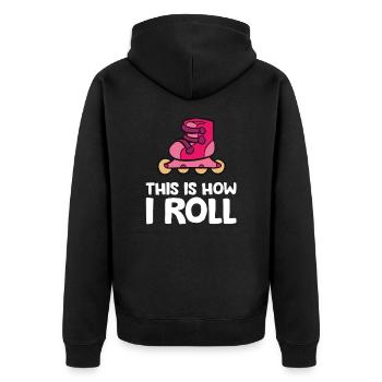 Inline-Skating Rollerblading So rolle ich - Unisex Premium Bio Zip Hoodie - Schwarz - Hinten - Nico (187cm)