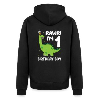 Rawr I'm 1 Dinosaurier Geburtstagskind 1. - Unisex Premium Bio Zip Hoodie - Schwarz - Hinten - Nico (187cm)