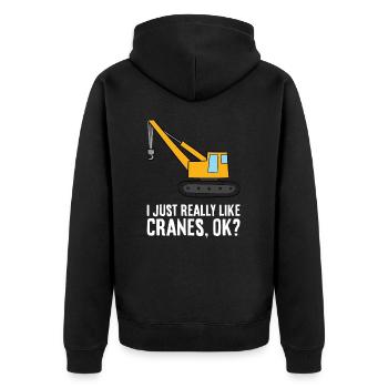 Baukran Ich mag Kräne einfach sehr - Unisex Premium Bio Zip Hoodie - Schwarz - Hinten - Nico (187cm)