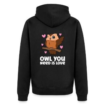 Eule Sie brauchen Liebe Niedliche Eule - Unisex Premium Bio Zip Hoodie - Schwarz - Hinten - Nico (187cm)