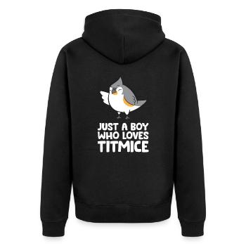 Nur ein Junge, der Meisen liebt Schopfmeise Vogel - Unisex Premium Bio Zip Hoodie - Schwarz - Hinten - Nico (187cm)