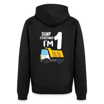Dump Truck 1st Birthday Dump Everything I'm 1 - Unisex Premium Bio Zip Hoodie - Schwarz - Hinten - Nico (187cm)